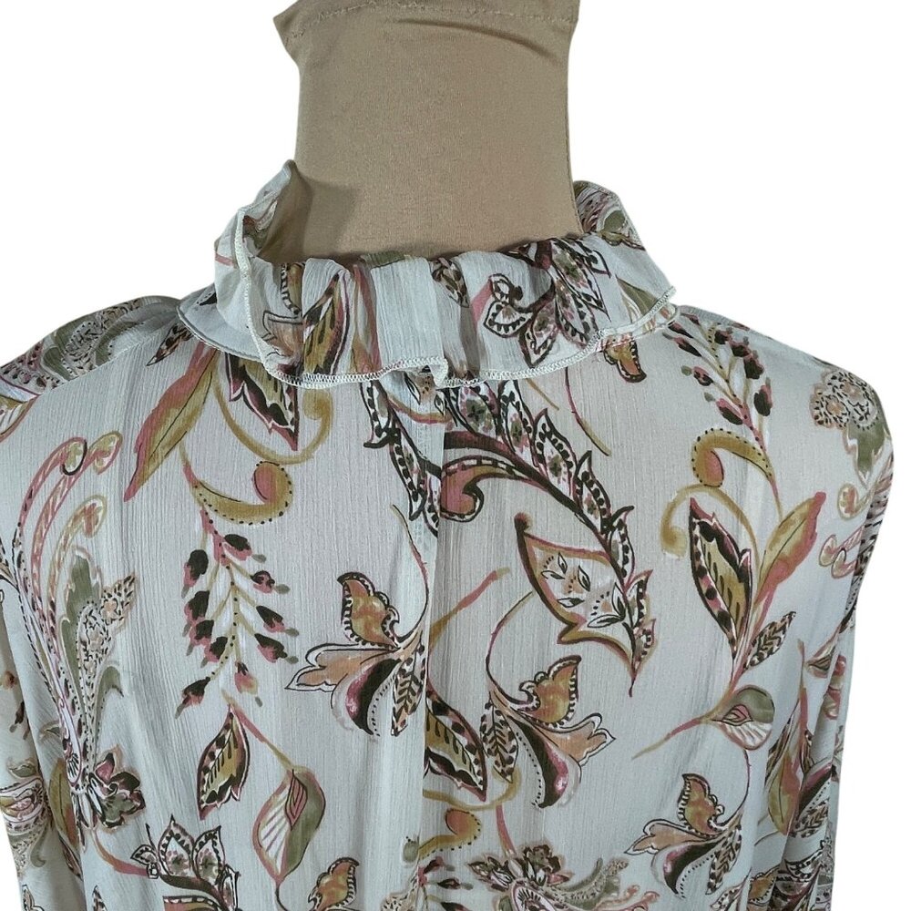 Aura Boho Maxi Dress Cream Peach Size L Large Long Sleeve Ruffle - Picture 4 of 8